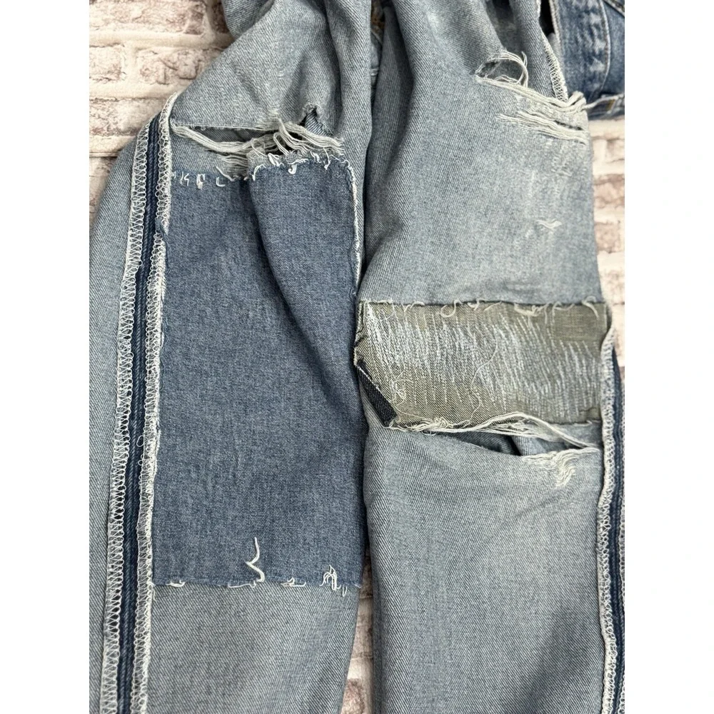 VTG Levis 501 Mens 33x30 Light Wash Jeans  Made USA Ripped Repair Distressed 90s
